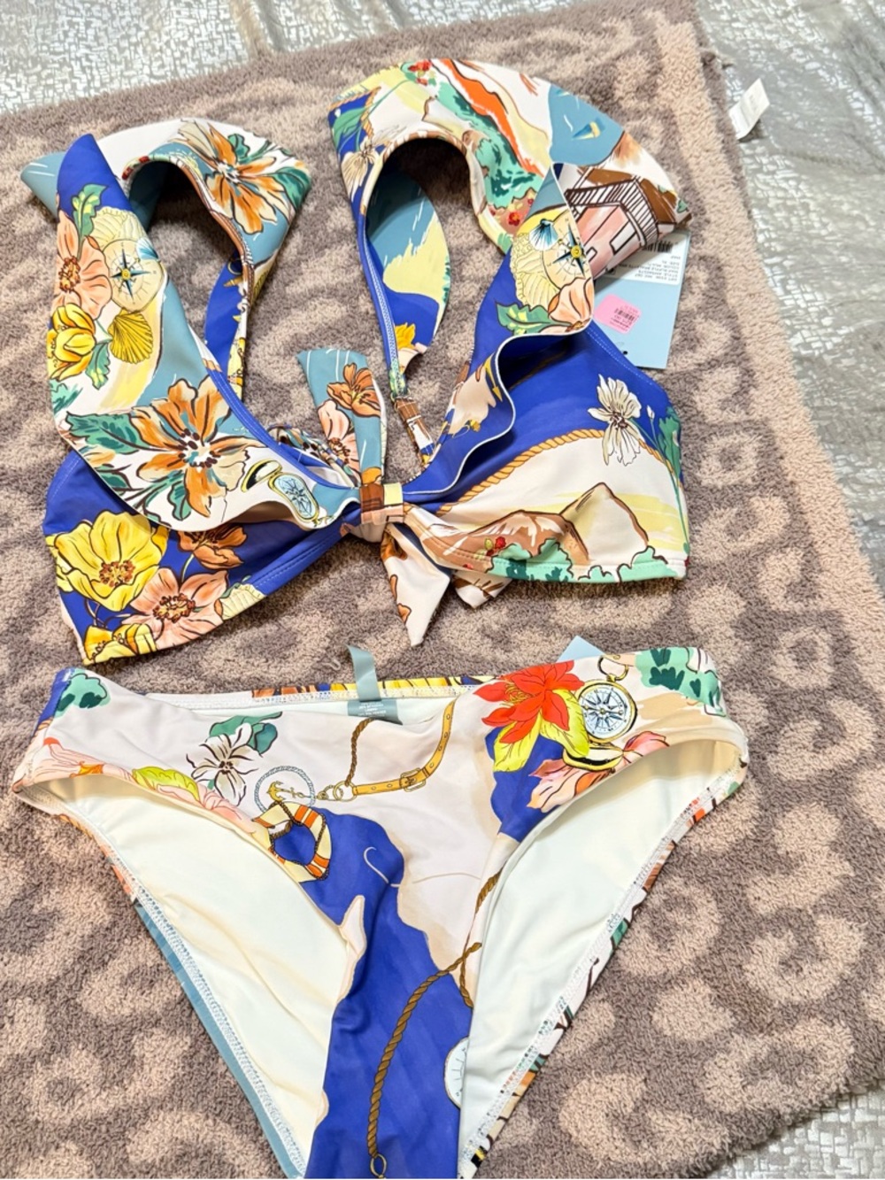 ANTONIO MELANI Blue Floral Print Tie-Front Bikini